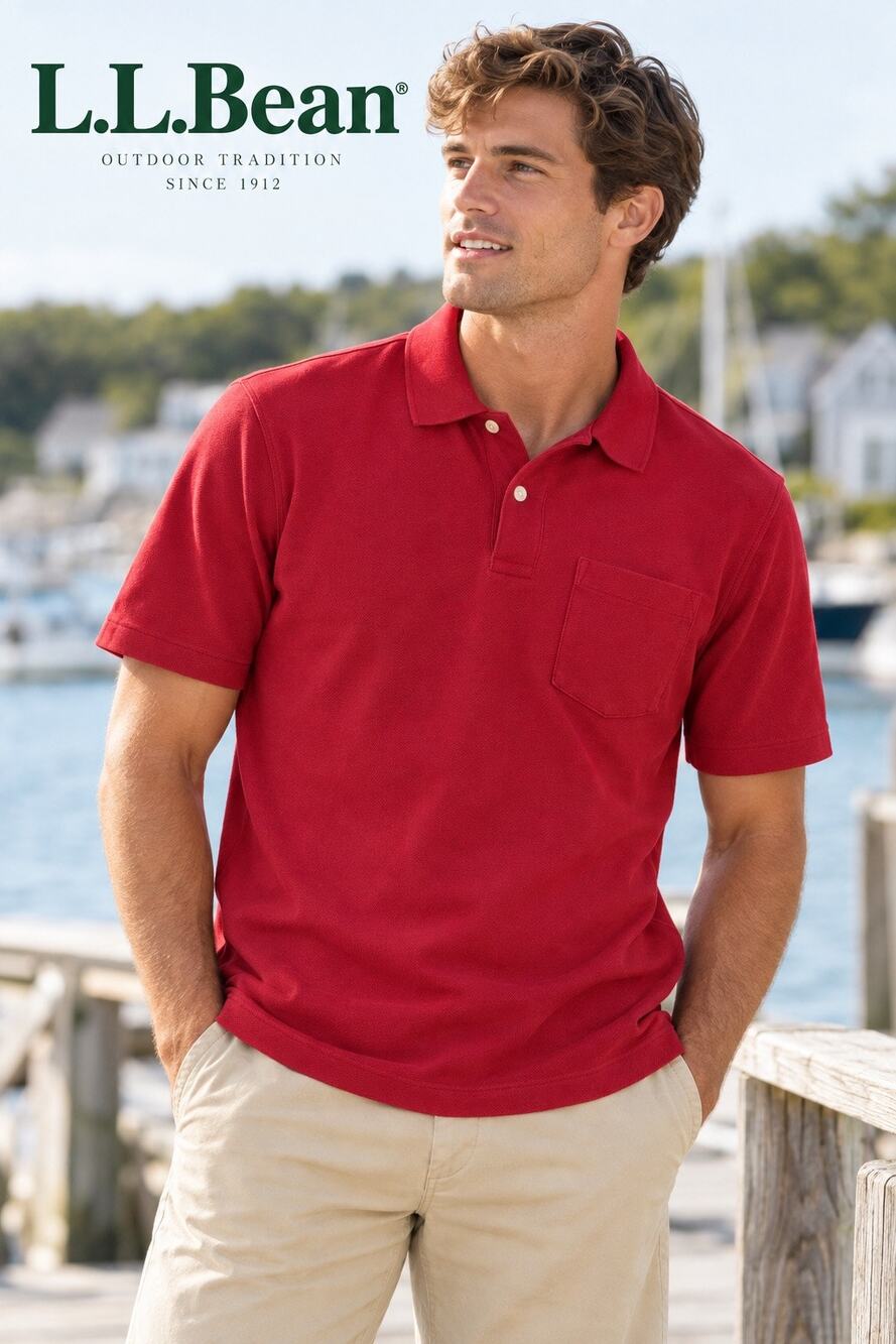 L.L.Bean Premium Double L Polo Men’s S Red Cotton Pique Pocket Preppy Golfcore